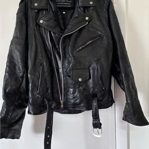 Black Leather Biker Jacket - Men's Bomber Style